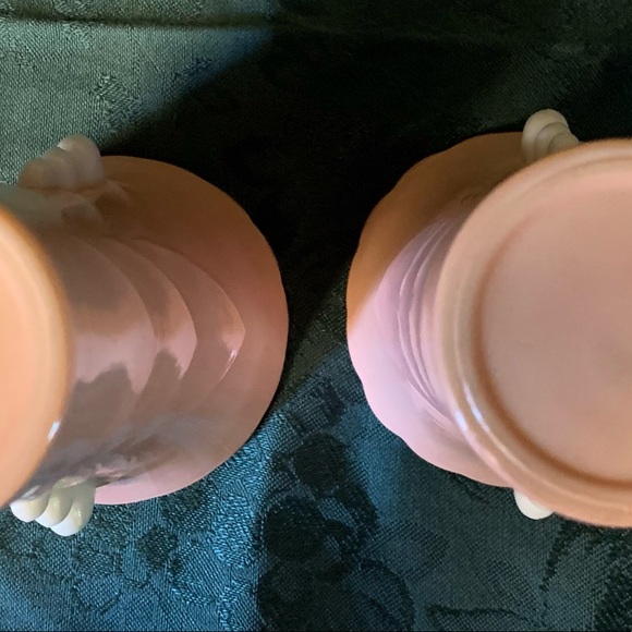 Vintage Art Deco Pink Milk Glass Vase Set of 2 - Picture 6 of 6